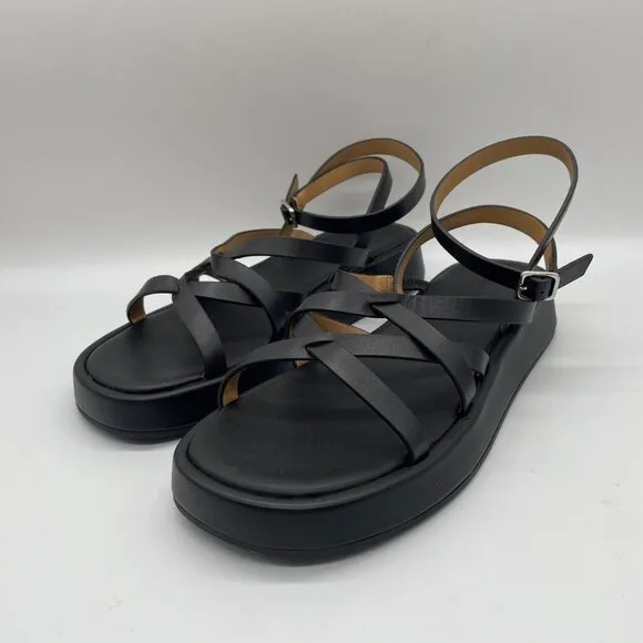 New Madewell The Sabina Flatform Sandal Sz 7 True Black Leather $118 NP287