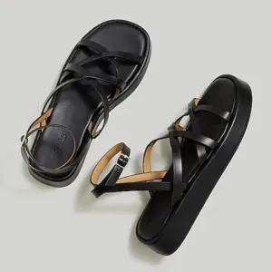 New Madewell The Sabina Flatform Sandal Sz 7 True Black Leather $118 NP287