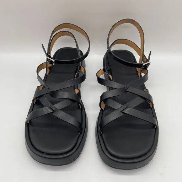 New Madewell The Sabina Flatform Sandal Sz 7 True Black Leather $118 NP287