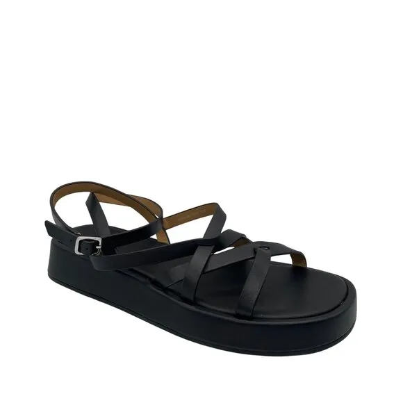 New Madewell The Sabina Flatform Sandal Sz 7 True Black Leather $118 NP287