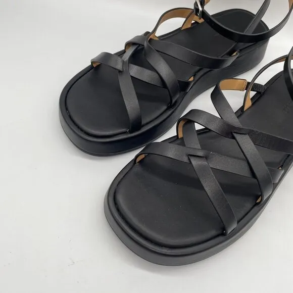 New Madewell The Sabina Flatform Sandal Sz 7 True Black Leather $118 NP287