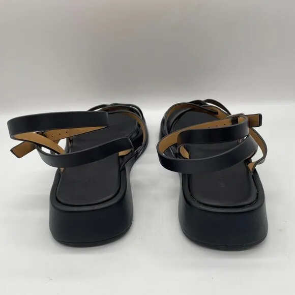 New Madewell The Sabina Flatform Sandal Sz 7 True Black Leather $118 NP287