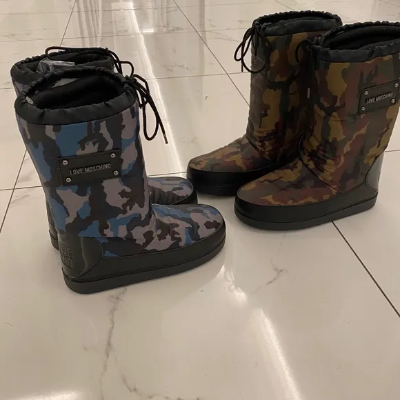 New Moschino Blue Camouflage Moon Boots