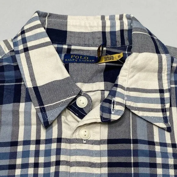 NEW POLO RALPH LAUREN Women’s Shirt Dress Blue/Ecru Plaid Size 12 Belted Cotton