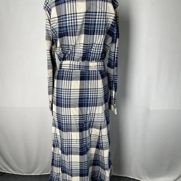 NEW POLO RALPH LAUREN Women’s Shirt Dress Blue/Ecru Plaid Size 12 Belted Cotton