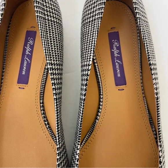 NEW Ralph Lauren Purple Label  Houndstooth Leather Ballet Flats Size 7.5
