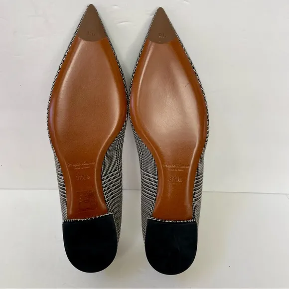 NEW Ralph Lauren Purple Label  Houndstooth Leather Ballet Flats Size 7.5