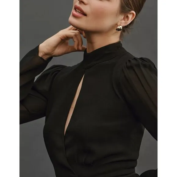 NEW Reformation Ottessa Mini Dress Size XS Black Wrap Long Sleeve