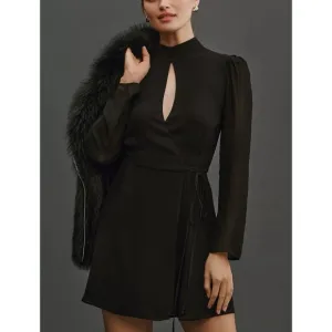 NEW Reformation Ottessa Mini Dress Size XS Black Wrap Long Sleeve