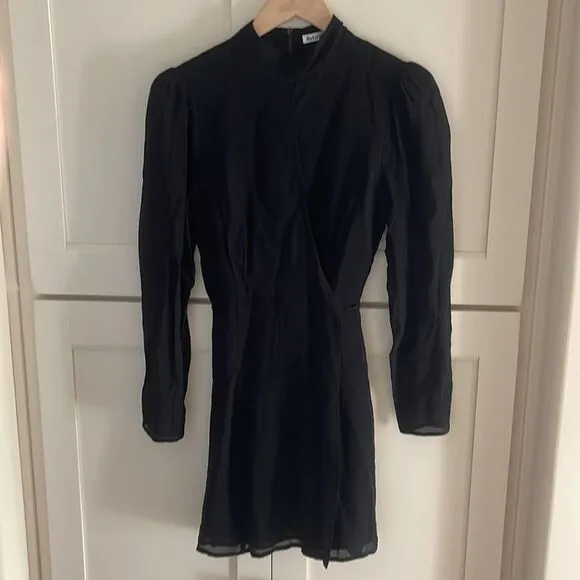 NEW Reformation Ottessa Wrap Dress Black sheer long sleeve mini dress M