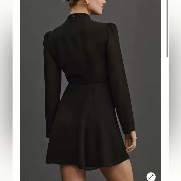 NEW Reformation Ottessa Wrap Dress Black sheer long sleeve mini dress M