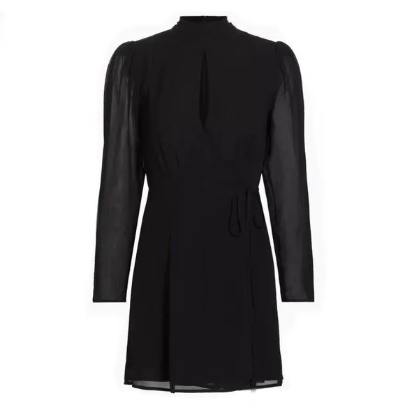 NEW Reformation Ottessa Wrap Dress Black sheer long sleeve mini dress M