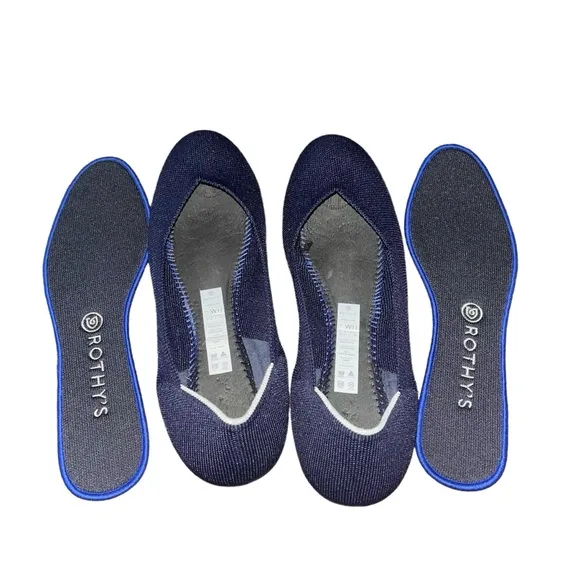 NEW Rothy's Navy Blue The Round Toe Retired White Halo Ballet Flats size 11