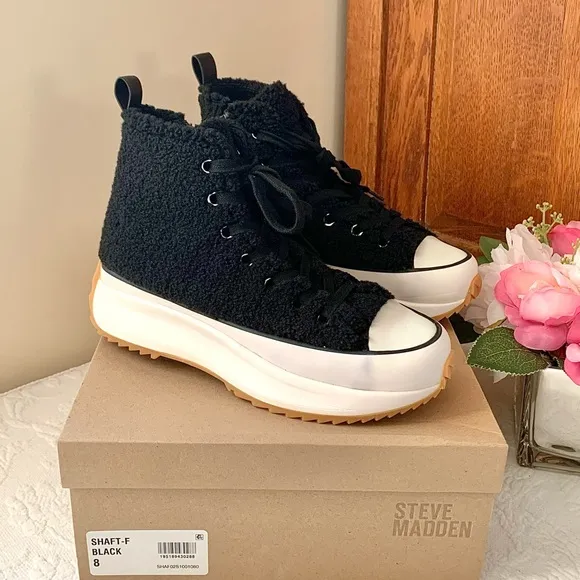NEW Steve Madden Shearling Shaft Platform High Top Sneakers NIB