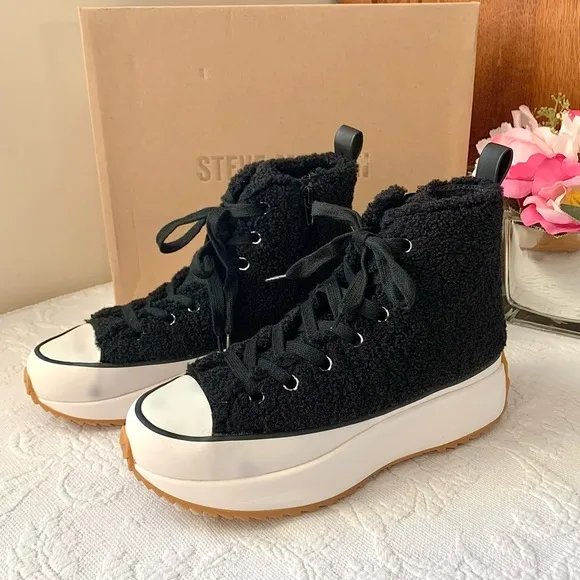 NEW Steve Madden Shearling Shaft Platform High Top Sneakers NIB
