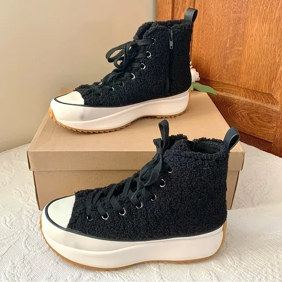NEW Steve Madden Shearling Shaft Platform High Top Sneakers NIB