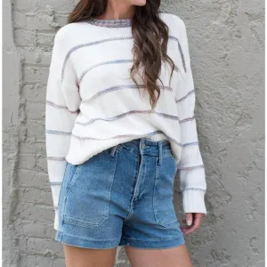 NEW STITCHES &amp; STRIPES shiloh pullover in white/ grey