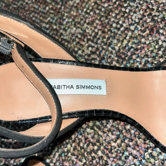 NEW Tabitha Simmons Leticia Black Snakeskin Sandals shoe strappy size 37…