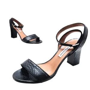 NEW Tabitha Simmons Leticia Black Snakeskin Sandals shoe strappy size 37…