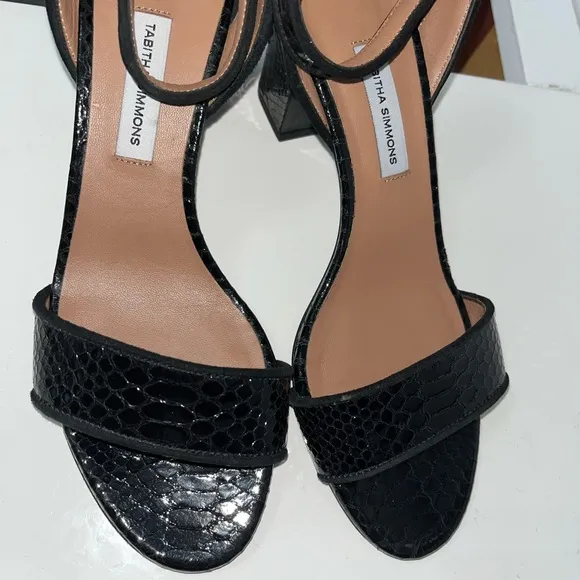 NEW Tabitha Simmons Leticia Black Snakeskin Sandals shoe strappy size 37…