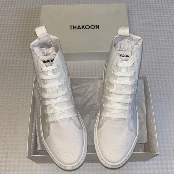 NEW! THAKOON 40/10 White Pull On High Top Designer Sneakers Athletic Casual Shoe