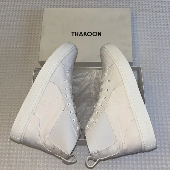 NEW! THAKOON 40/10 White Pull On High Top Designer Sneakers Athletic Casual Shoe