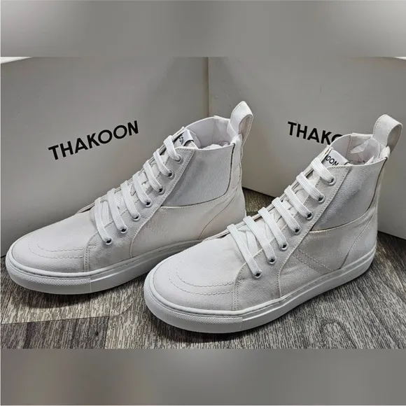 NEW! THAKOON 40/10 White Pull On High Top Designer Sneakers Athletic Casual Shoe