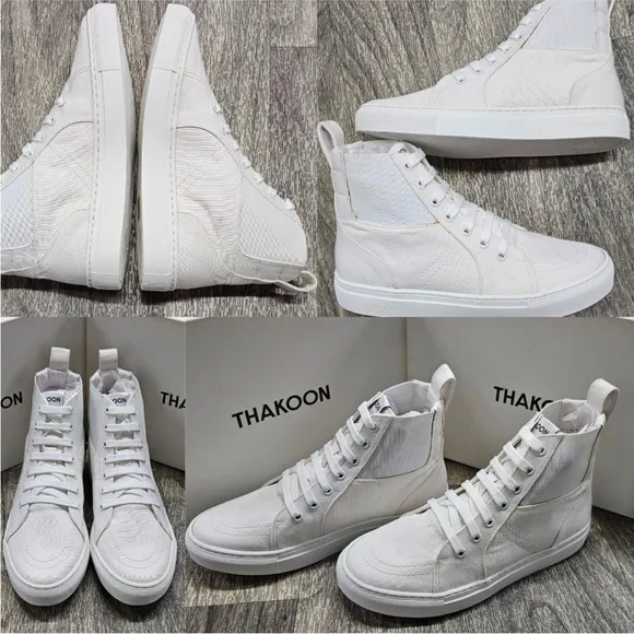 NEW! THAKOON 40/10 White Pull On High Top Designer Sneakers Athletic Casual Shoe
