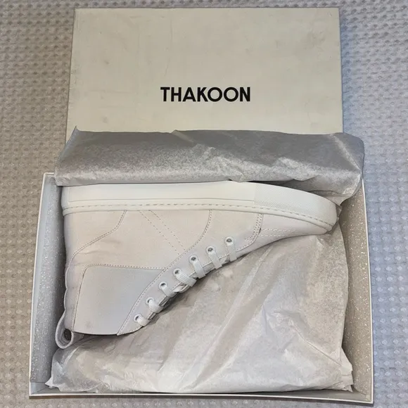 NEW! THAKOON 40/10 White Pull On High Top Designer Sneakers Athletic Casual Shoe