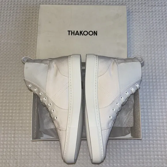 NEW! THAKOON 40/10 White Pull On High Top Designer Sneakers Athletic Casual Shoe