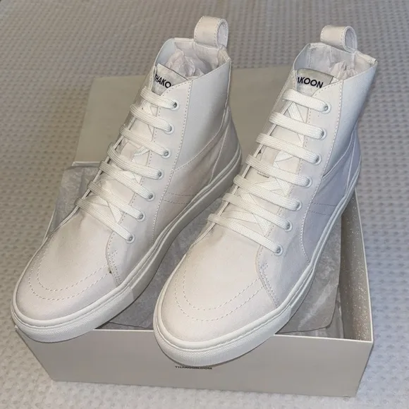 NEW! THAKOON 40/10 White Pull On High Top Designer Sneakers Athletic Casual Shoe