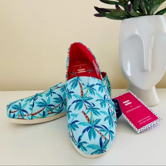 New TOMS x paper source Palm print Espadrilles flats