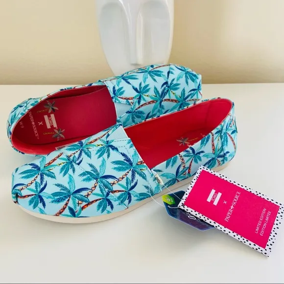 New TOMS x paper source Palm print Espadrilles flats