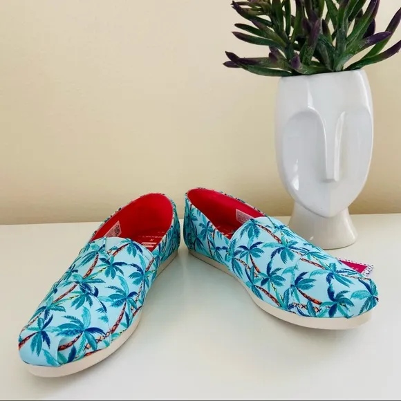 New TOMS x paper source Palm print Espadrilles flats