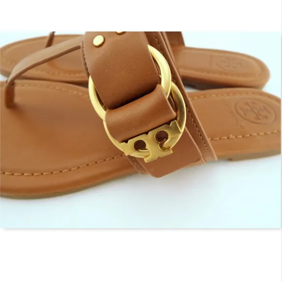 New TORY BURCH Logo Royal Tan Flat Thong Sandals 6