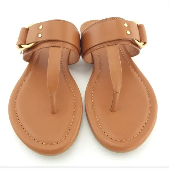 New TORY BURCH Logo Royal Tan Flat Thong Sandals 6