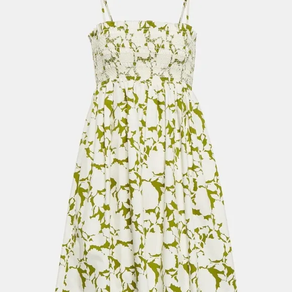 NEW Tory Burch Smocked Floral Cotton Poplin Mini Dress - Size Small
