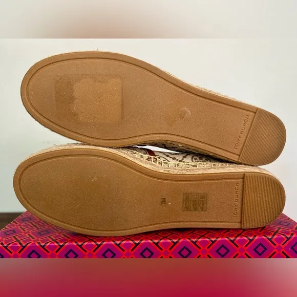 New Tory Burch T Monogram Platform Cheetah Embroidered Espadrilles Size 7