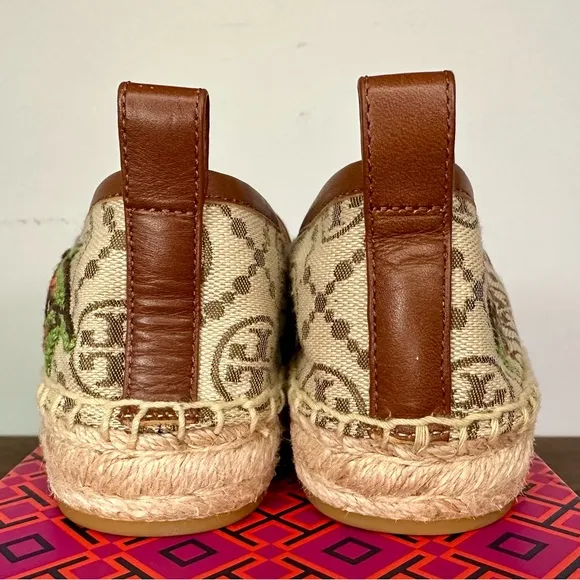 New Tory Burch T Monogram Platform Cheetah Embroidered Espadrilles Size 7