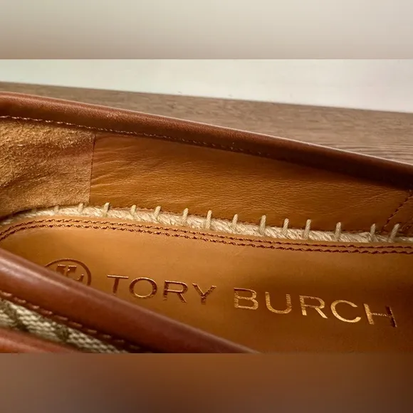 New Tory Burch T Monogram Platform Cheetah Embroidered Espadrilles Size 7