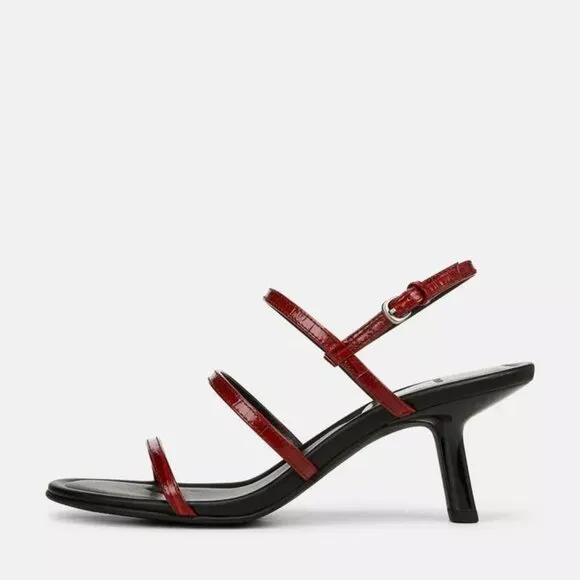 NEW VINCE Leather Josie Heeled Strappy  Sandals red 252