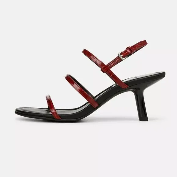NEW VINCE Leather Josie Heeled Strappy  Sandals red 252
