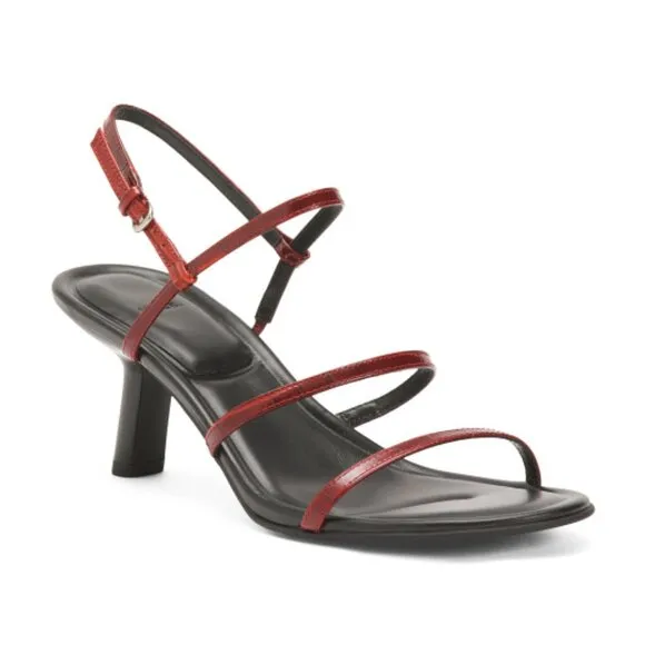 NEW VINCE Leather Josie Heeled Strappy  Sandals red 252