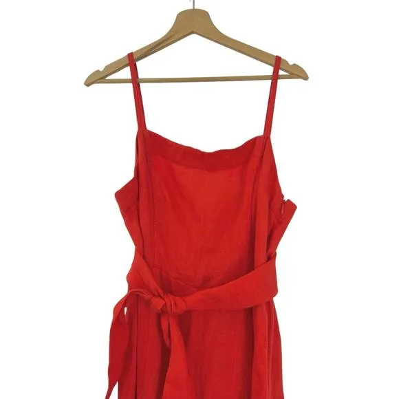 NEW Whistles Linen Tie Front Strappy Midi Dress Sz 10 Red