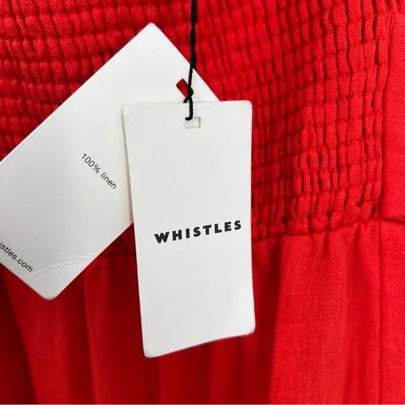 NEW Whistles Linen Tie Front Strappy Midi Dress Sz 10 Red