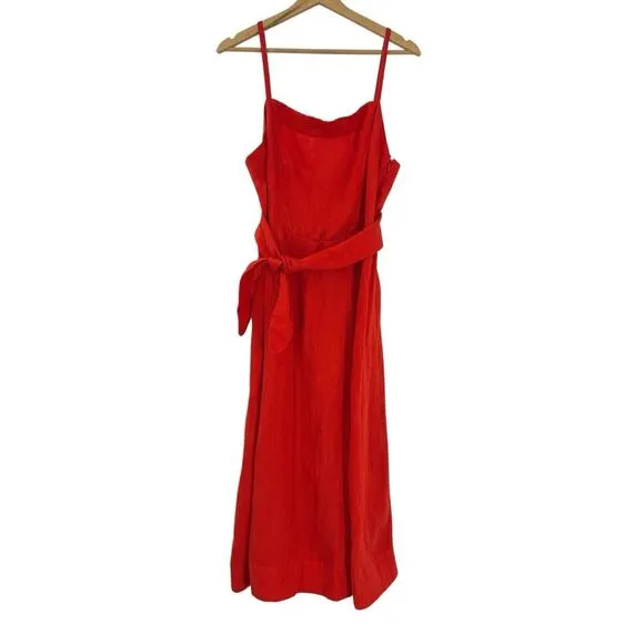 NEW Whistles Linen Tie Front Strappy Midi Dress Sz 10 Red