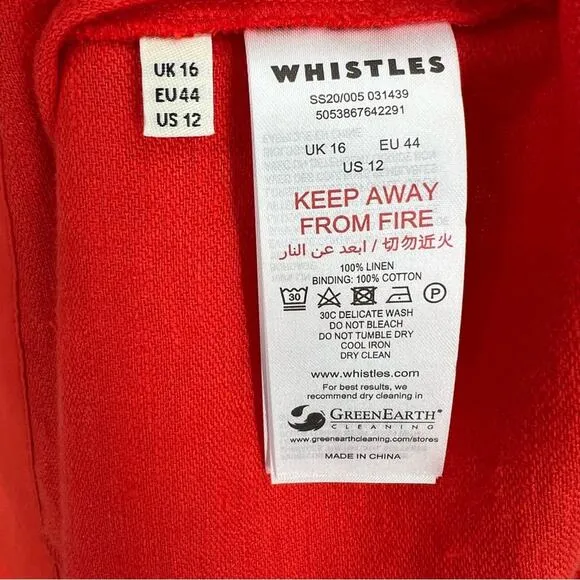 NEW Whistles Linen Tie Front Strappy Midi Dress Sz 10 Red