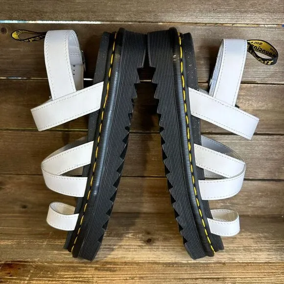 New Womens Dr. Martens Avry Quad Platform White Leather Strappy Sandals Size 9 M