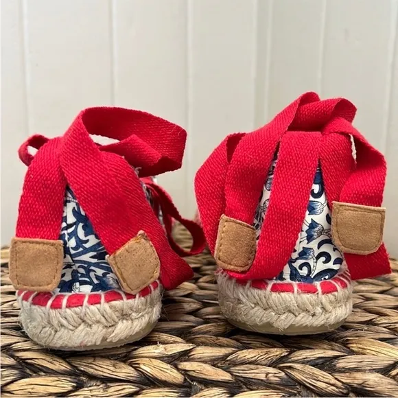NIB Brooks Brothers Lace Up Espadrilles in French Toile Indigo Print