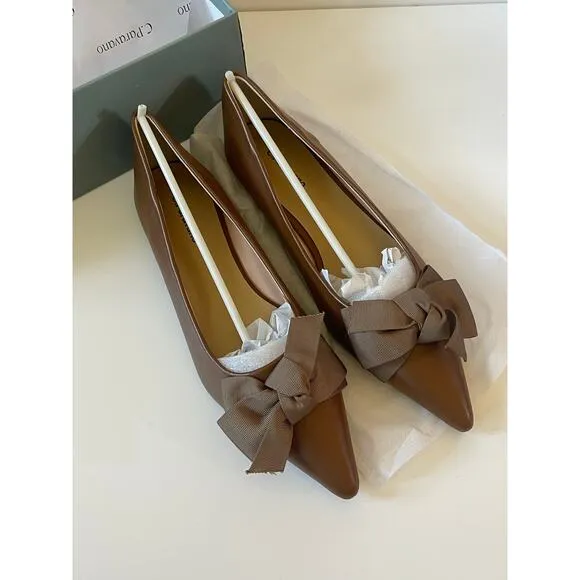 NIB C.Paravano Brown Pointy Bow Flats (Aida) Size 40 or 9.5 US